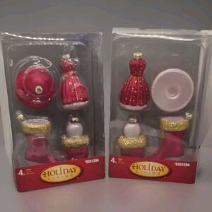 (2) Boxes Set of 4 Christmas Holiday Living Glass Ornaments 2.25" & 2.5"